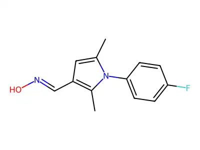 (NE)-N-[[1-(4-fluorophenyl)-2,5-dimethylpyrrol-3-yl]methylidene]hydroxylamine structure