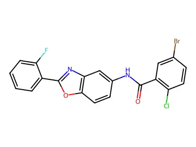 5-bromo-2-chloro-N-[2-(2-fluorophenyl)-1,3-benzoxazol-5-yl]benzamide structure