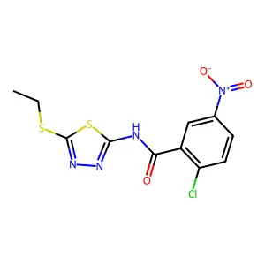 2-chloro-N-[5-(ethylthio)-1,3,4-thiadiazol-2-yl]-5-nitrobenzamide structure