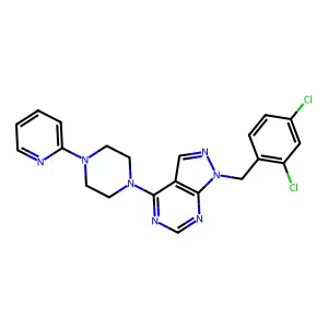1-[(2,4-dichlorophenyl)methyl]-4-(4-pyridin-2-ylpiperazin-1-yl)pyrazolo[3,4-d]pyrimidine structure