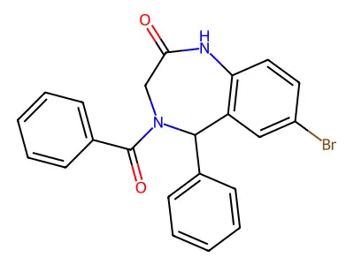 4-benzoyl-7-bromo-5-phenyl-3,5-dihydro-1H-1,4-benzodiazepin-2-one structure