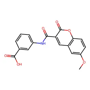 3-[(6-Methoxy-2-oxo-2H-chromene-3-carbonyl)-amino]-benzoic acid structure