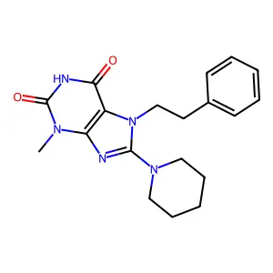 3-methyl-7-phenethyl-8-(piperidin-1-yl)-1H-purine-2,6(3H,7H)-dione structure