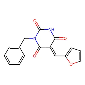 (5Z)-1-benzyl-5-(furan-2-ylmethylidene)-1,3-diazinane-2,4,6-trione structure