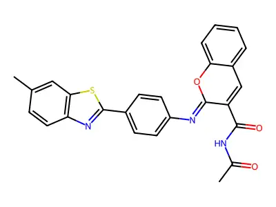 (2Z)-N-acetyl-2-{[4-(6-methyl-1,3-benzothiazol-2-yl)phenyl]imino}-2H-chromene-3-carboxamide structure