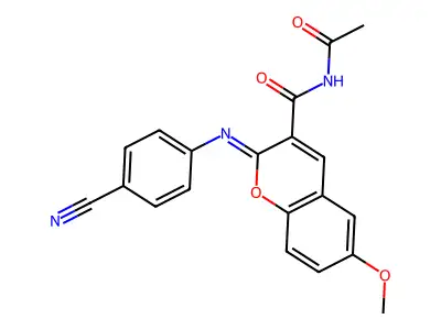 (2Z)-N-acetyl-2-[(4-cyanophenyl)imino]-6-methoxy-2H-chromene-3-carboxamide structure