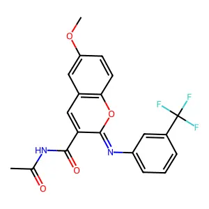N-acetyl-6-methoxy-2-[3-(trifluoromethyl)phenyl]iminochromene-3-carboxamide structure
