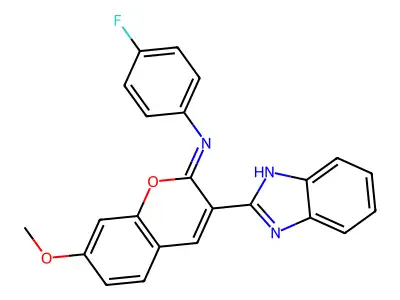 3-(1H-benzimidazol-2-yl)-N-(4-fluorophenyl)-7-methoxychromen-2-imine structure
