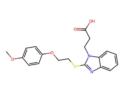 3-(2-{[2-(4-methoxyphenoxy)ethyl]sulfanyl}-1H-benzimidazol-1-yl)propanoic acid structure