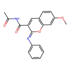 N-acetyl-7-methoxy-2-phenyliminochromene-3-carboxamide structure
