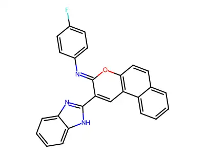 2-(1H-benzimidazol-2-yl)-N-(4-fluorophenyl)benzo[f]chromen-3-imine structure