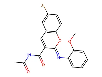 (2Z)-N-acetyl-6-bromo-2-[(2-methoxyphenyl)imino]-2H-chromene-3-carboxamide structure