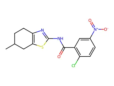 2-chloro-N-(6-methyl-4,5,6,7-tetrahydro-1,3-benzothiazol-2-yl)-5-nitrobenzamide structure