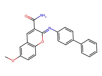 6-Methoxy-2-(4-phenylphenyl)iminochromene-3-carboxamide structure
