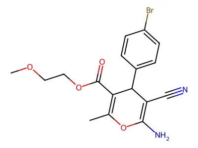 2-methoxyethyl 6-amino-4-(4-bromophenyl)-5-cyano-2-methyl-4H-pyran-3-carboxylate structure
