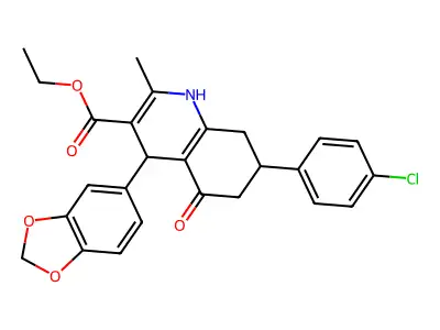 ethyl 4-(1,3-benzodioxol-5-yl)-7-(4-chlorophenyl)-2-methyl-5-oxo-1,4,5,6,7,8-hexahydro-3-quinolinecarboxylate structure