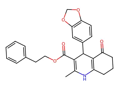 2-phenylethyl 4-(1,3-benzodioxol-5-yl)-2-methyl-5-oxo-1,4,5,6,7,8-hexahydroquinoline-3-carboxylate structure