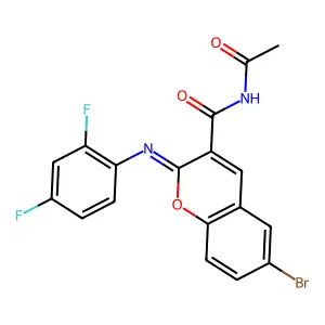 (2Z)-N-acetyl-6-bromo-2-[(2,4-difluorophenyl)imino]-2H-chromene-3-carboxamide structure