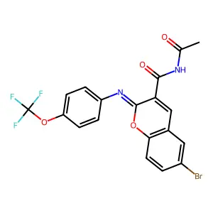 N-acetyl-6-bromo-2-[4-(trifluoromethoxy)phenyl]iminochromene-3-carboxamide structure