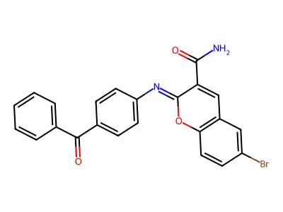 (2Z)-2-[(4-benzoylphenyl)imino]-6-bromo-2H-chromene-3-carboxamide structure
