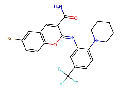 6-bromo-2-[2-piperidin-1-yl-5-(trifluoromethyl)phenyl]iminochromene-3-carboxamide structure