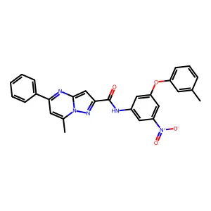 7-methyl-N-[3-(3-methylphenoxy)-5-nitrophenyl]-5-phenylpyrazolo[1,5-a]pyrimidine-2-carboxamide structure