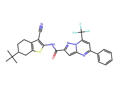 N-(6-tert-butyl-3-cyano-4,5,6,7-tetrahydro-1-benzothiophen-2-yl)-5-phenyl-7-(trifluoromethyl)pyrazolo[1,5-a]pyrimidine-2-carboxamide structure