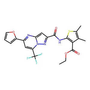 ethyl 2-({[5-(2-furyl)-7-(trifluoromethyl)pyrazolo[1,5-a]pyrimidin-2-yl]carbonyl}amino)-4,5-dimethyl-3-thiophenecarboxylate structure