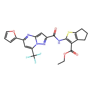 ethyl 2-({[5-(2-furyl)-7-(trifluoromethyl)pyrazolo[1,5-a]pyrimidin-2-yl]carbonyl}amino)-5,6-dihydro-4H-cyclopenta[b]thiophene-3-carboxylate structure