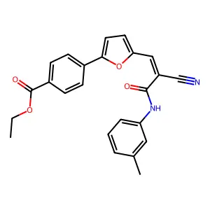 (E)-ethyl 4-(5-(2-cyano-3-oxo-3-(m-tolylamino)prop-1-en-1-yl)furan-2-yl)benzoate structure