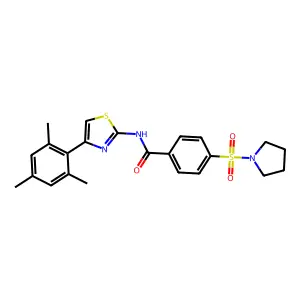 4-pyrrolidin-1-ylsulfonyl-N-[4-(2,4,6-trimethylphenyl)-1,3-thiazol-2-yl]benzamide structure