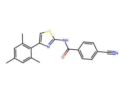 4-cyano-N-[4-(2,4,6-trimethylphenyl)-1,3-thiazol-2-yl]benzamide structure