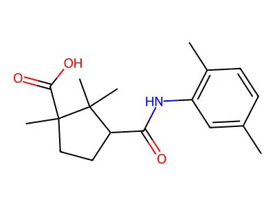 3-((2,5-Dimethylphenyl)carbamoyl)-1,2,2-trimethylcyclopentanecarboxylic acid structure