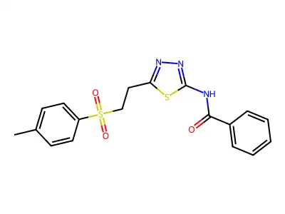 N-[5-[2-(4-methylphenyl)sulfonylethyl]-1,3,4-thiadiazol-2-yl]benzamide structure