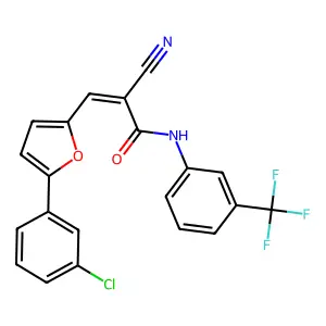 (2E)-3-[5-(3-chlorophenyl)furan-2-yl]-2-cyano-N-[3-(trifluoromethyl)phenyl]prop-2-enamide structure
