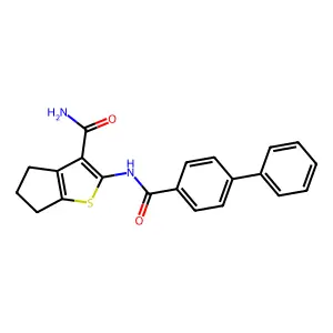 2-[(4-phenylbenzoyl)amino]-5,6-dihydro-4H-cyclopenta[b]thiophene-3-carboxamide structure