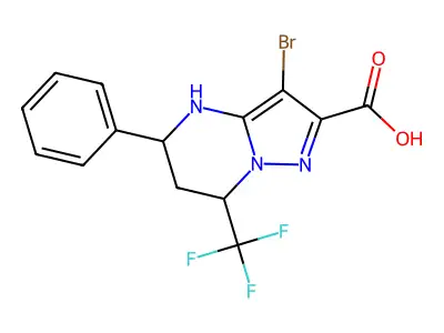 3-bromo-5-phenyl-7-(trifluoromethyl)-4,5,6,7-tetrahydropyrazolo[1,5-a]pyrimidine-2-carboxylic acid structure