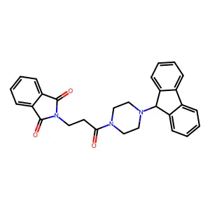 2-[3-[4-(9H-fluoren-9-yl)piperazin-1-yl]-3-oxopropyl]isoindole-1,3-dione structure