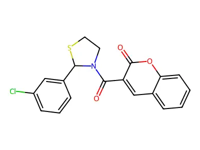 3-{[2-(3-chlorophenyl)-1,3-thiazolidin-3-yl]carbonyl}-2H-chromen-2-one structure