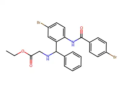 Ethyl 2-(((5-bromo-2-(4-bromobenzamido)phenyl)(phenyl)methyl)amino)acetate structure