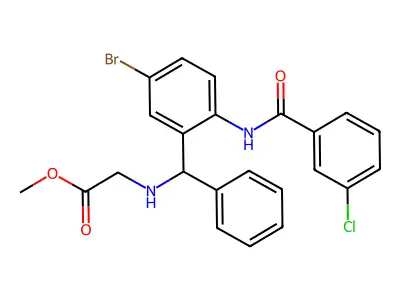 Methyl 2-(((5-bromo-2-(3-chlorobenzamido)phenyl)(phenyl)methyl)amino)acetate structure