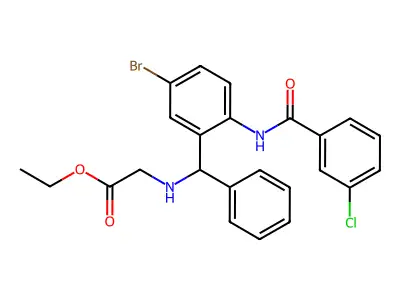 Ethyl 2-[[[5-bromo-2-[(3-chlorobenzoyl)amino]phenyl]-phenylmethyl]amino]acetate structure