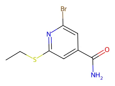 2-Bromo-6-ethylsulfanylpyridine-4-carboxamide structure