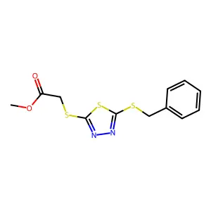 Methyl {[5-(benzylthio)-1,3,4-thiadiazol-2-yl]thio}acetate structure