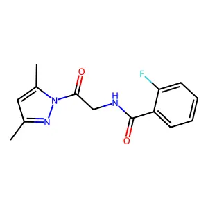 N-[2-(3,5-dimethylpyrazol-1-yl)-2-oxoethyl]-2-fluorobenzamide structure