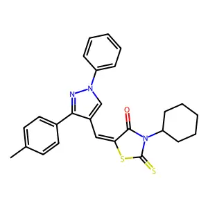 (5Z)-3-cyclohexyl-5-{[3-(4-methylphenyl)-1-phenyl-1H-pyrazol-4-yl]methylidene}-2-thioxo-1,3-thiazolidin-4-one structure