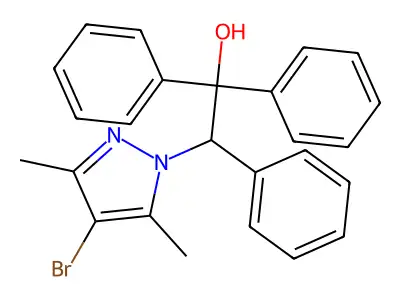 2-(4-bromo-3,5-dimethyl-1H-pyrazol-1-yl)-1,1,2-triphenylethanol structure