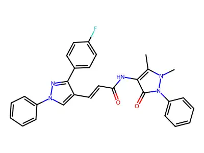 N-(1,5-dimethyl-3-oxo-2-phenyl-2,3-dihydro-1H-pyrazol-4-yl)-3-[3-(4-fluorophenyl)-1-phenyl-1H-pyrazol-4-yl]acrylamide structure