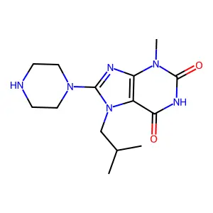 7-isobutyl-3-methyl-8-(piperazin-1-yl)-1H-purine-2,6(3H,7H)-dione structure