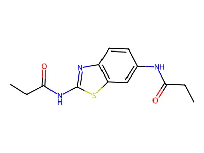 N-[2-(propanoylamino)-1,3-benzothiazol-6-yl]propanamide structure